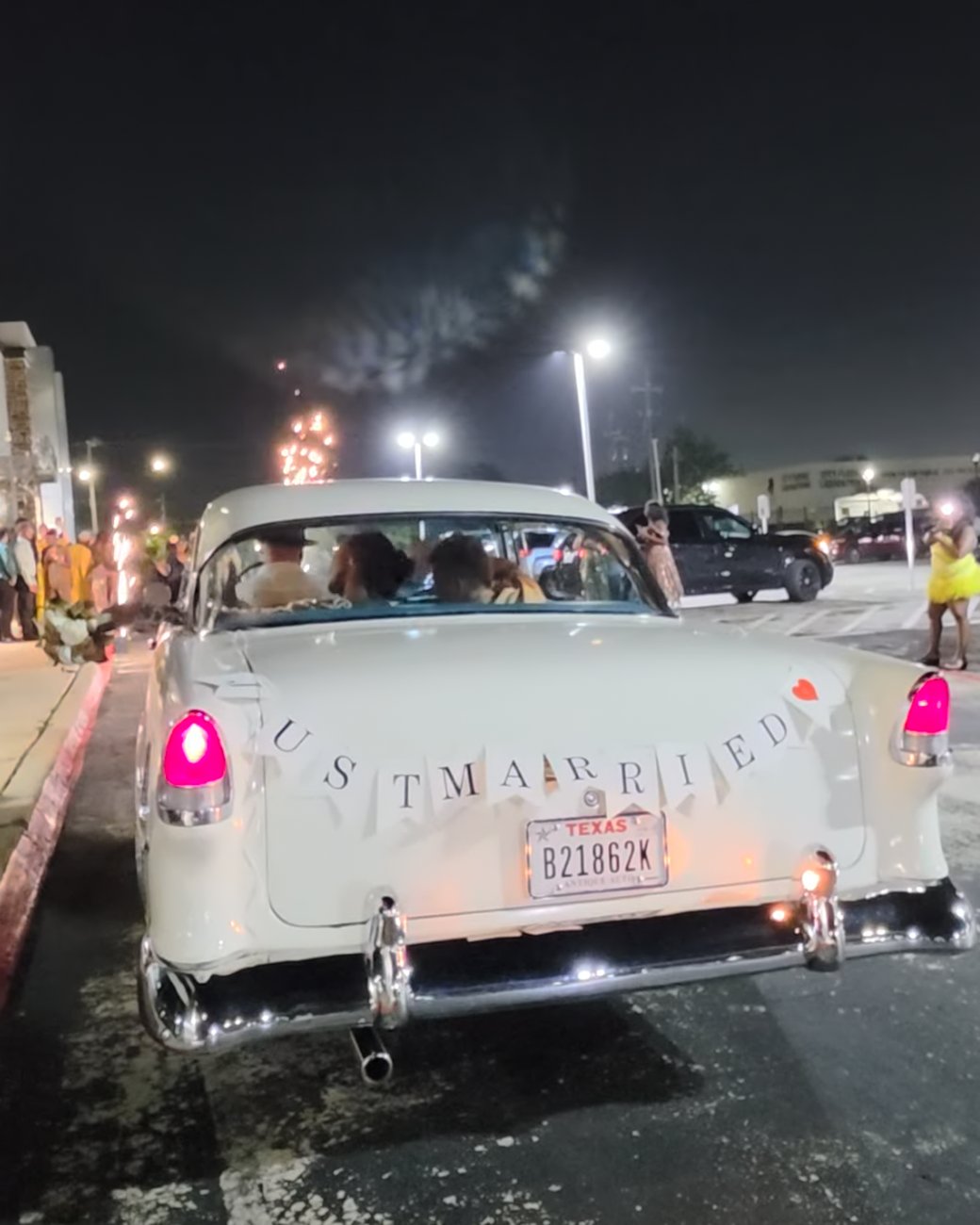 Just Married send-off in a classic car
